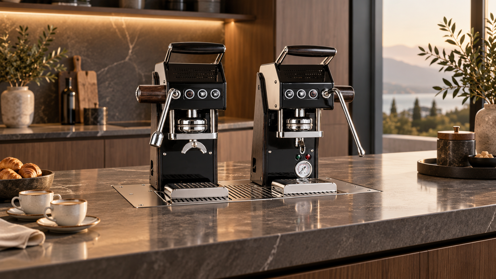 Coffee Tower zintegrowany z blatem w luksusowej kuchni
